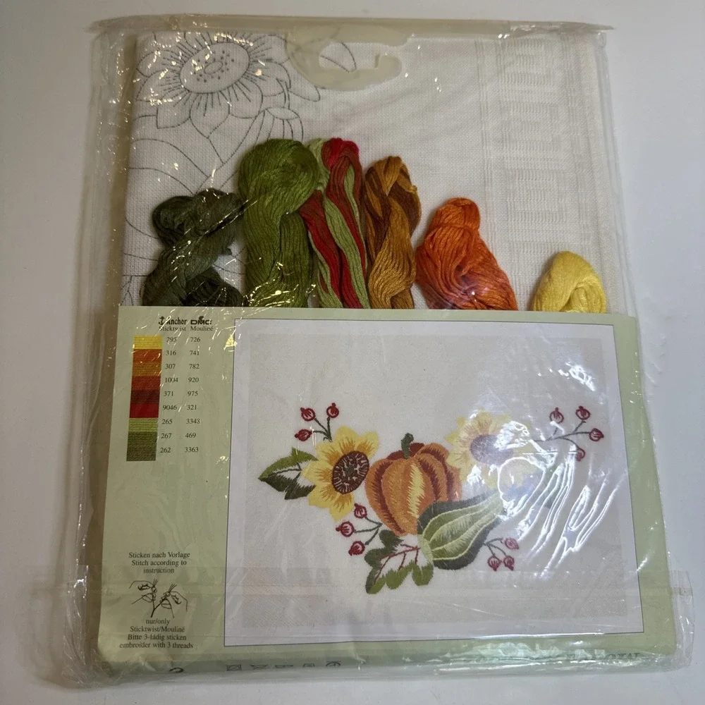 NEW Vervaco Stamped cross stitch kit flowers & butterflies, tablecloth 32